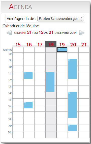 Visualisation du calendrier personnel sur eredak